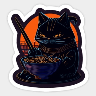 cat eating ramen Sticker